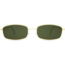 Round New Fashion Trend Vintage Rectangular Small Sunglasses for Men and Women - Golden Frame Green Lens - CJ18U6SN5HS $11.34