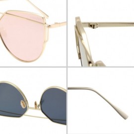 Cat Eye Cat Eye Mirrored Flat Lenses Fashion Metal Frame Women Sunglasses LS7805 - Gold Frame Pink Lenses - CD183938YHZ $15.62