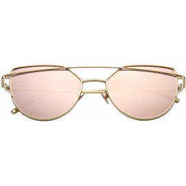 Cat Eye Cat Eye Mirrored Flat Lenses Fashion Metal Frame Women Sunglasses LS7805 - Gold Frame Pink Lenses - CD183938YHZ $15.62