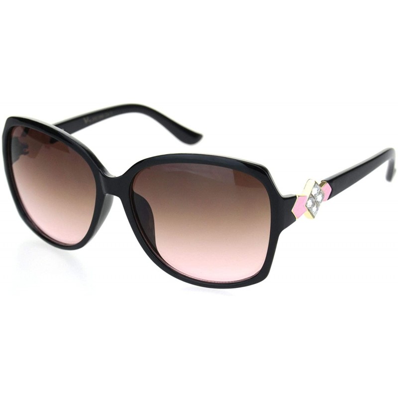 Oversized Womens Square Art Deco Rhinestone Jewel Butterfly Plastic Sunglasses - Black Pink Smoke - C818OQU84R9 $15.98