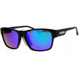 Rectangular KUSH Sunglasses Square Rectangular Matte Black Mirror Lens UV 400 - Black White (Teal Mirror) - C5186NW4ZTL $8.22