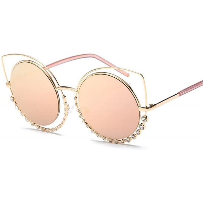 Cat Eye Retro Men Women Sunglasses Metal Cat Eye Diamond Flat Lens Oversized Glasses Eyewear - Pink - CJ18D6RXA02 $21.90