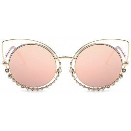 Cat Eye Retro Men Women Sunglasses Metal Cat Eye Diamond Flat Lens Oversized Glasses Eyewear - Pink - CJ18D6RXA02 $21.90