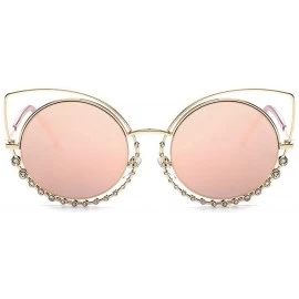 Cat Eye Retro Men Women Sunglasses Metal Cat Eye Diamond Flat Lens Oversized Glasses Eyewear - Pink - CJ18D6RXA02 $21.90