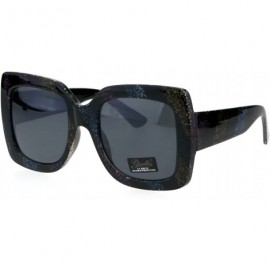 Butterfly Womens Glitter Thick Plastic Rectangular Butterfly Designer Sunglasses - Black Lens - C118GLXEX6W $9.37