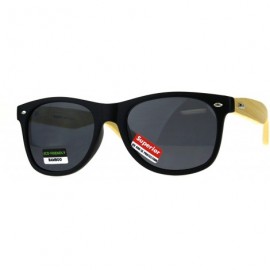 Wayfarer Real Bamboo Wood Temple Sunglasses Casual Horn Rim Matted Frame - Black (Black) - CP18D5KUOWO $10.26