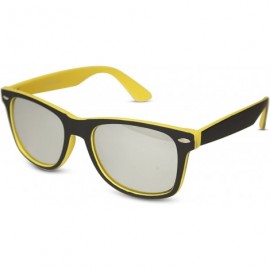 Rectangular Black Front w/Colored Temples & Mirror Lens Sunglasses (Yellow) - C711NS70CVB $9.23