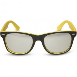 Rectangular Black Front w/Colored Temples & Mirror Lens Sunglasses (Yellow) - C711NS70CVB $9.23