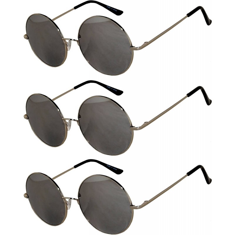 Goggle Set of 3 Pairs Round Retro Vintage Circle Sunglasses Colored Metal Frame Small model 43 mm - C8184ZRZ58X $12.10