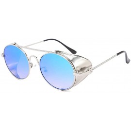 Round personality punk metal sunglasses female 2020 new round fashion retro hip hop men's sunglasses - Blue - CF193MRZ74S $11.73