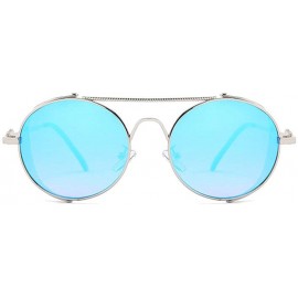 Round personality punk metal sunglasses female 2020 new round fashion retro hip hop men's sunglasses - Blue - CF193MRZ74S $11.73