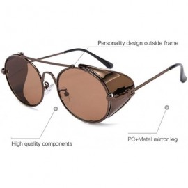 Round personality punk metal sunglasses female 2020 new round fashion retro hip hop men's sunglasses - Blue - CF193MRZ74S $11.73