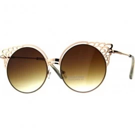 Cat Eye Womens Floral Die Cut Feather Cat Eye Retro Sunglasses - Rose Gold Brown - C618D446HXN $12.80