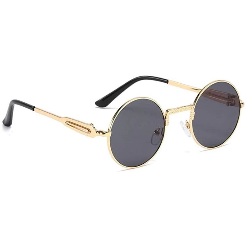 Oversized Unisex Glasses - UV400 Protection Round Vintage Steampunk Sunglasses - Gold Frame Grey Lens - CT190G2I53N $11.41