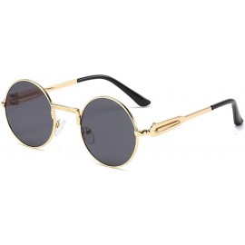 Oversized Unisex Glasses - UV400 Protection Round Vintage Steampunk Sunglasses - Gold Frame Grey Lens - CT190G2I53N $11.41