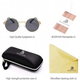 Oversized Unisex Glasses - UV400 Protection Round Vintage Steampunk Sunglasses - Gold Frame Grey Lens - CT190G2I53N $11.41