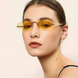 Oval oval borderless retro metal marine film ladies brand luxury designer sunglasses UV400 - Yellow - C818WQWG37L $11.74