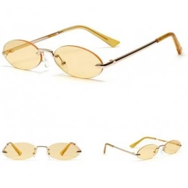 Oval oval borderless retro metal marine film ladies brand luxury designer sunglasses UV400 - Yellow - C818WQWG37L $11.74