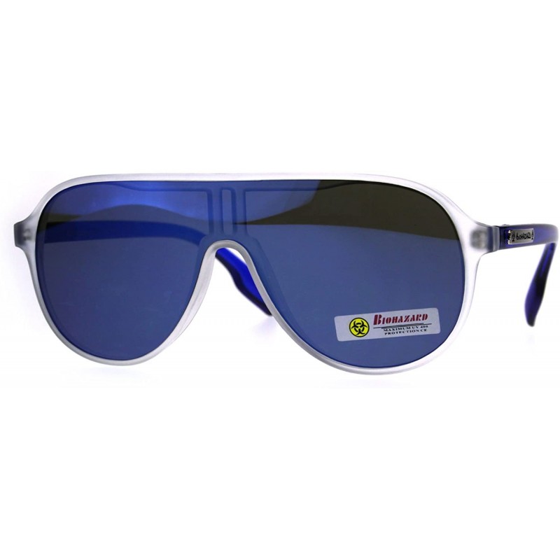 Shield Mens Biohazard Plastic Shield Racer Color Mirror Sunglasses - Blue Mirror - CU189Y57ZXH $11.92