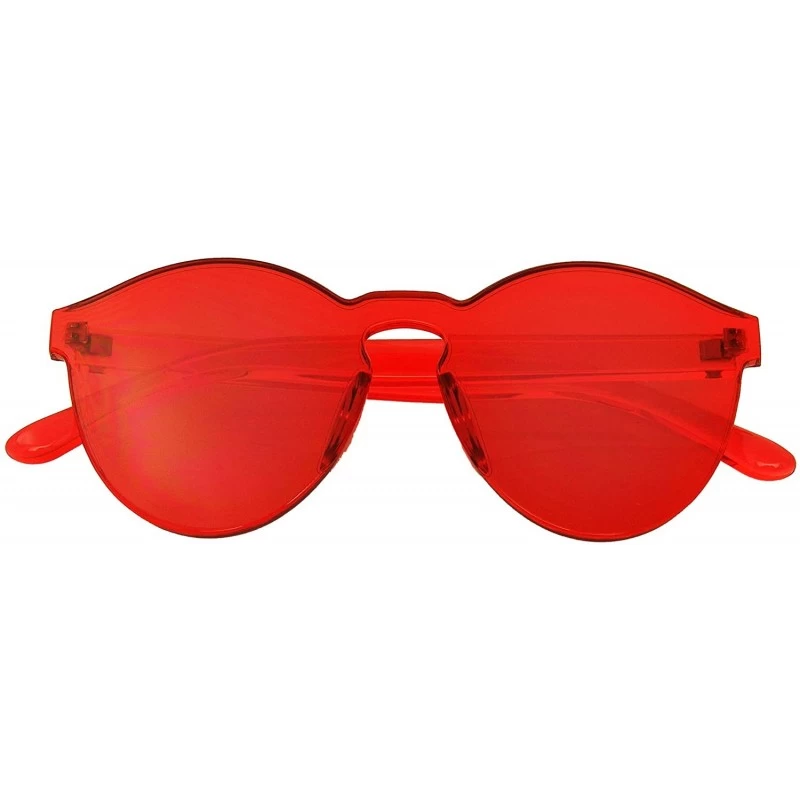 Round Mono Block Rimless PC Color Tone Lens Sunglasses Eyewear Glasses - Red - CZ18KIAQUO3 $9.97