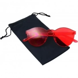 Round Mono Block Rimless PC Color Tone Lens Sunglasses Eyewear Glasses - Red - CZ18KIAQUO3 $9.97