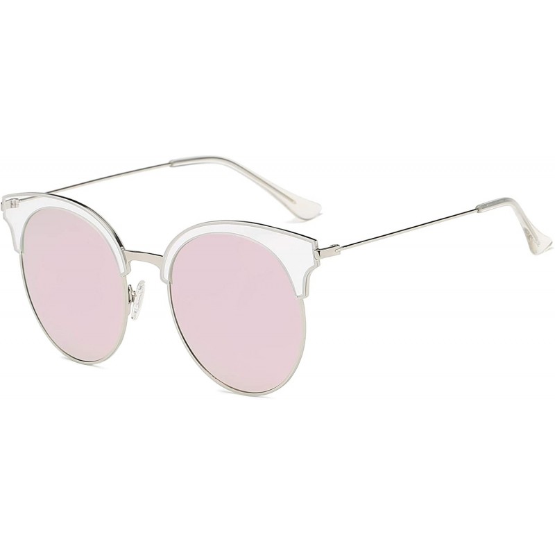 Rimless Classic Cateye Semi Rimless Polarized Retro Sunglasses Durable TR90 Metal Frame - Rose Gold - CB18H8GLRSS $18.97