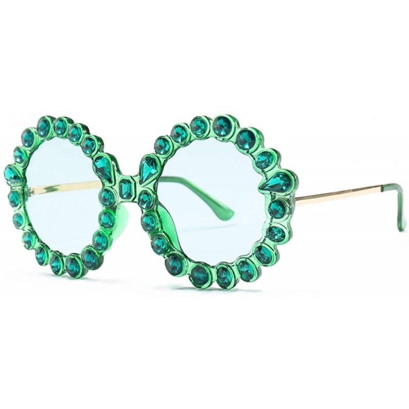 Rimless Fashion Round Sunglasses Crystal plastic Frame glasses for women UV400 - Green - CR18N9AYESQ $10.40