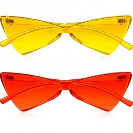 Cat Eye 2 Pairs Triangle Rimless Sunglasses Candy Colored Transparent Cat Eye Sunglasses - Red- Dark Yellow - CK1962AH37N $10.62