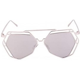 Cat Eye Twin-Beams Geometry Design Women Metal Frame Mirror Sunglasses Cat Eye Glasses Silver - CV18O3WTMCH $11.71