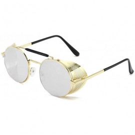 Oversized Round Sunglasses - Classic Retro Metal Steampunk Style Punk Glasses for Unisex - Gold Frame White Lens - CP190EA0MX...