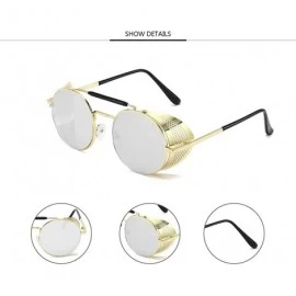 Oversized Round Sunglasses - Classic Retro Metal Steampunk Style Punk Glasses for Unisex - Gold Frame White Lens - CP190EA0MX...