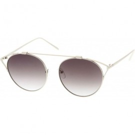 Cat Eye Oversize Open Metal Crossbar Round Tinted Flat Lens Cat Eye Glasses 55mm - Silver / Lavender - C0182M3ZLZR $13.32