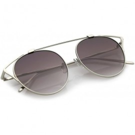 Cat Eye Oversize Open Metal Crossbar Round Tinted Flat Lens Cat Eye Glasses 55mm - Silver / Lavender - C0182M3ZLZR $13.32