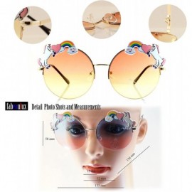 Rimless Rainbow Heart Unicorn Top Gradient Ocean Color Round Sunglasses A110 - (Silver) Black Gr - CW180RWT4O3 $12.74