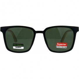 Square Real Bamboo Wood Temple Sunglasses Unisex Square Fashion Shades UV 400 - Matte Black (Green) - CN18G3S6TU5 $10.07