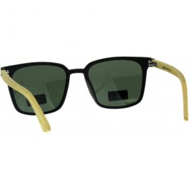 Square Real Bamboo Wood Temple Sunglasses Unisex Square Fashion Shades UV 400 - Matte Black (Green) - CN18G3S6TU5 $10.07