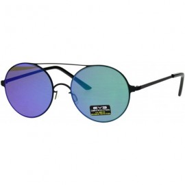 Round Color Mirrored Lens Round Double Bridge Metal Rim Retro Sunglasses - Black Blue - CY18E63UQ79 $9.82