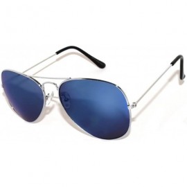 Aviator Aviator Sunglasses Vintage Silver Metal Frame Blue Mirror Lenses (One Pair) - CS11M7I46Y1 $10.97