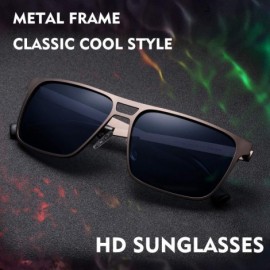 Rectangular Rectangle Polarized Sunglasses for Men UV Protection Driving Glasses with Metal Frame - CG18U6C7O7K $15.60