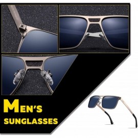 Rectangular Rectangle Polarized Sunglasses for Men UV Protection Driving Glasses with Metal Frame - CG18U6C7O7K $15.60