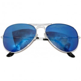 Aviator Aviator Sunglasses Vintage Silver Metal Frame Blue Mirror Lenses (One Pair) - CS11M7I46Y1 $10.97