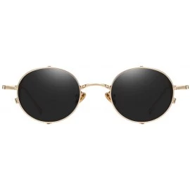 Round Steampunk Sunglasses Side Shields Metal Women Vintage Round Sun Glasses for Male Hollow - Gold With Black - CI1974NZTE5...