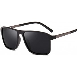 Rectangular Polarized Black Sunglasses Men Driving Retro Sun Glasses UV400 Summer - Black1 - CE18RN8R9EK $20.46