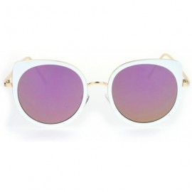 Round Flat Color Mirrored Round Cat Eye Womens Retro Sunglasses - White Purple - CM12NUO4UJ9 $10.20