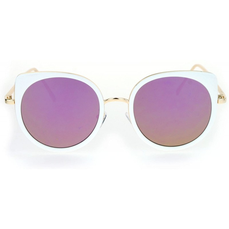 Round Flat Color Mirrored Round Cat Eye Womens Retro Sunglasses - White Purple - CM12NUO4UJ9 $10.20