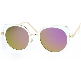 Round Flat Color Mirrored Round Cat Eye Womens Retro Sunglasses - White Purple - CM12NUO4UJ9 $10.20