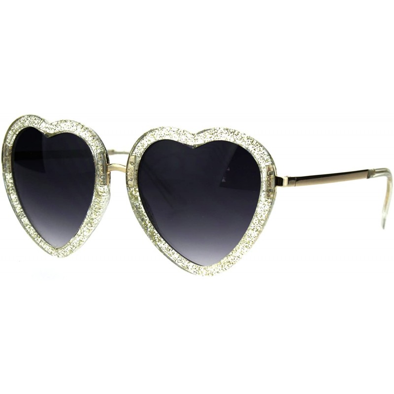 Oversized Glittery Heart Shape Sunglasses Sparkly Love Fashion Womens Shades UV 400 - Clear - C8188RTNE8S $8.57