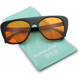 Shield Bold Flat Top Square Aviator Shield Sunglasses Oversized Boyfriend Flat Lens Shades - Black Frame - Orange - CG18G57KO...