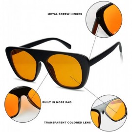 Shield Bold Flat Top Square Aviator Shield Sunglasses Oversized Boyfriend Flat Lens Shades - Black Frame - Orange - CG18G57KO...