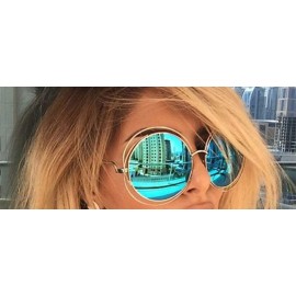 Oversized UV400 Round Sunglasses Green Mirror Oversized Vintage Sun Glasses for Women - Gold - CJ18U46AHEY $14.60